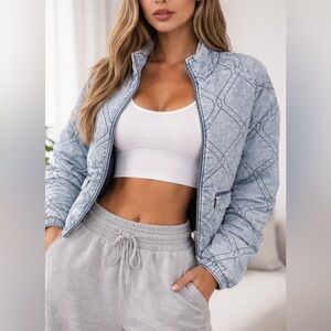 Marc Jacobs Light Blue Denim Quilted Bomber/Puffer Jacket
